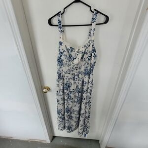 Cider White Midi Dress with Blue Floral Print